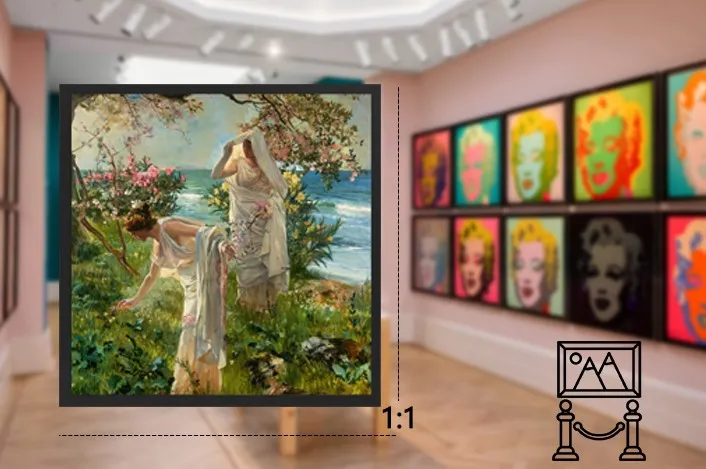 Art exhibition display has a 1:1 scale and is designed specifically for paintings. Art exhibition display has a 1:1 scale and is designed specifically for paintings.